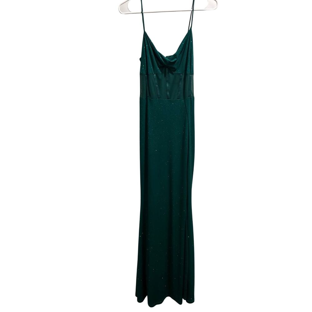 CEFIAN Emerald Green Glitter Corset Dress Mesh Bodice Size Medium Party Prom
